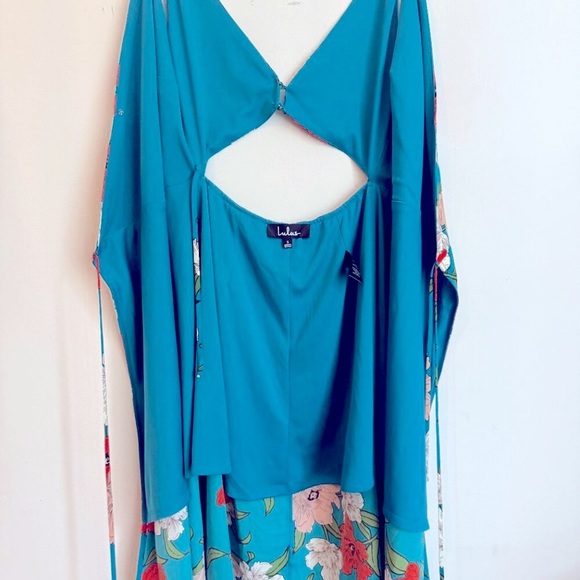 Lulus Country Club Teal Blue Floral Print Wrap Midi Dress Size S NWT - Picture 13 of 15